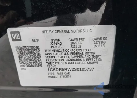 2025 Cadillac Ct5-V V-Series Rwd z USA, uszkodzony, nr VIN 1G6DR5RW2S0105737